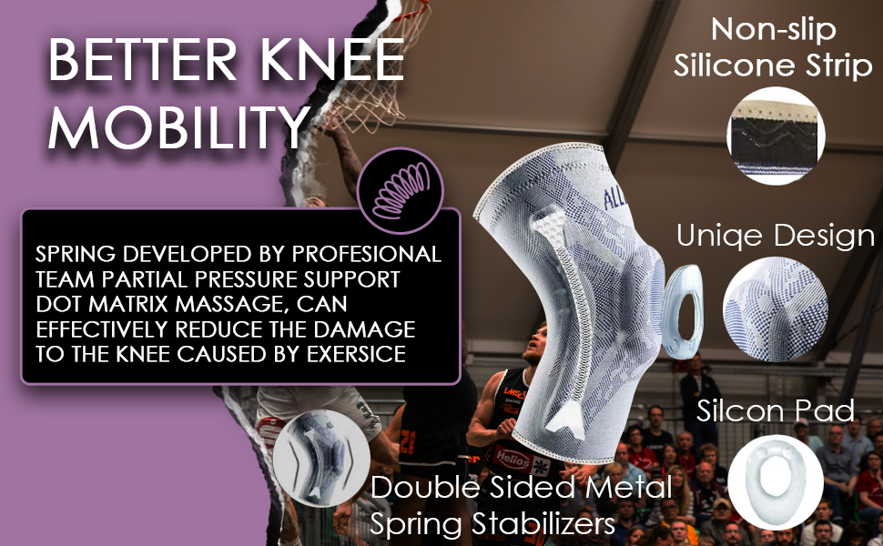 ALLIUMS Knee Support, with Silicone Gel Spring Support (Gray)