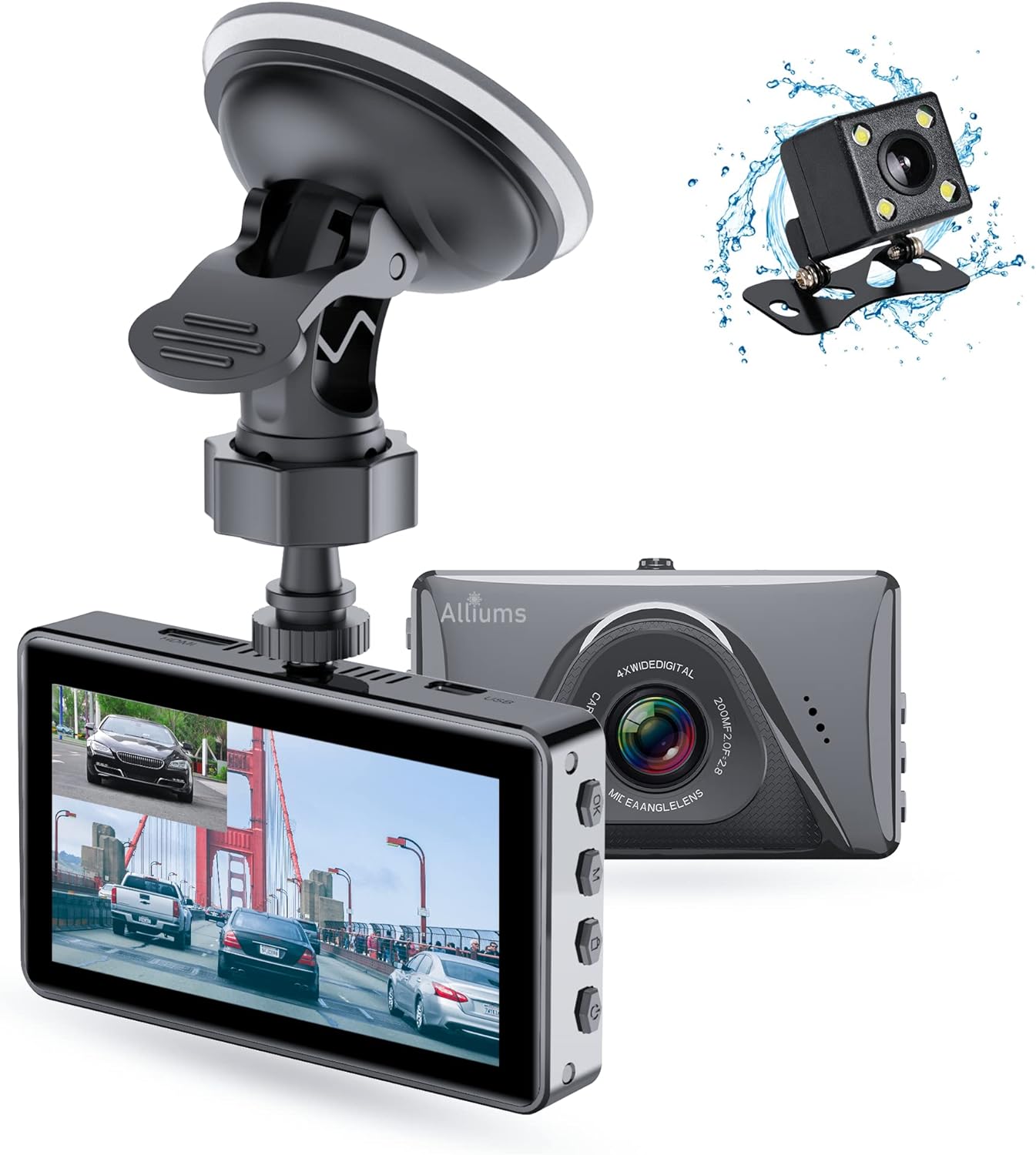 ALLIUMS Dual Dash Camera with 1080P, 170° Wide Angle, AC-10