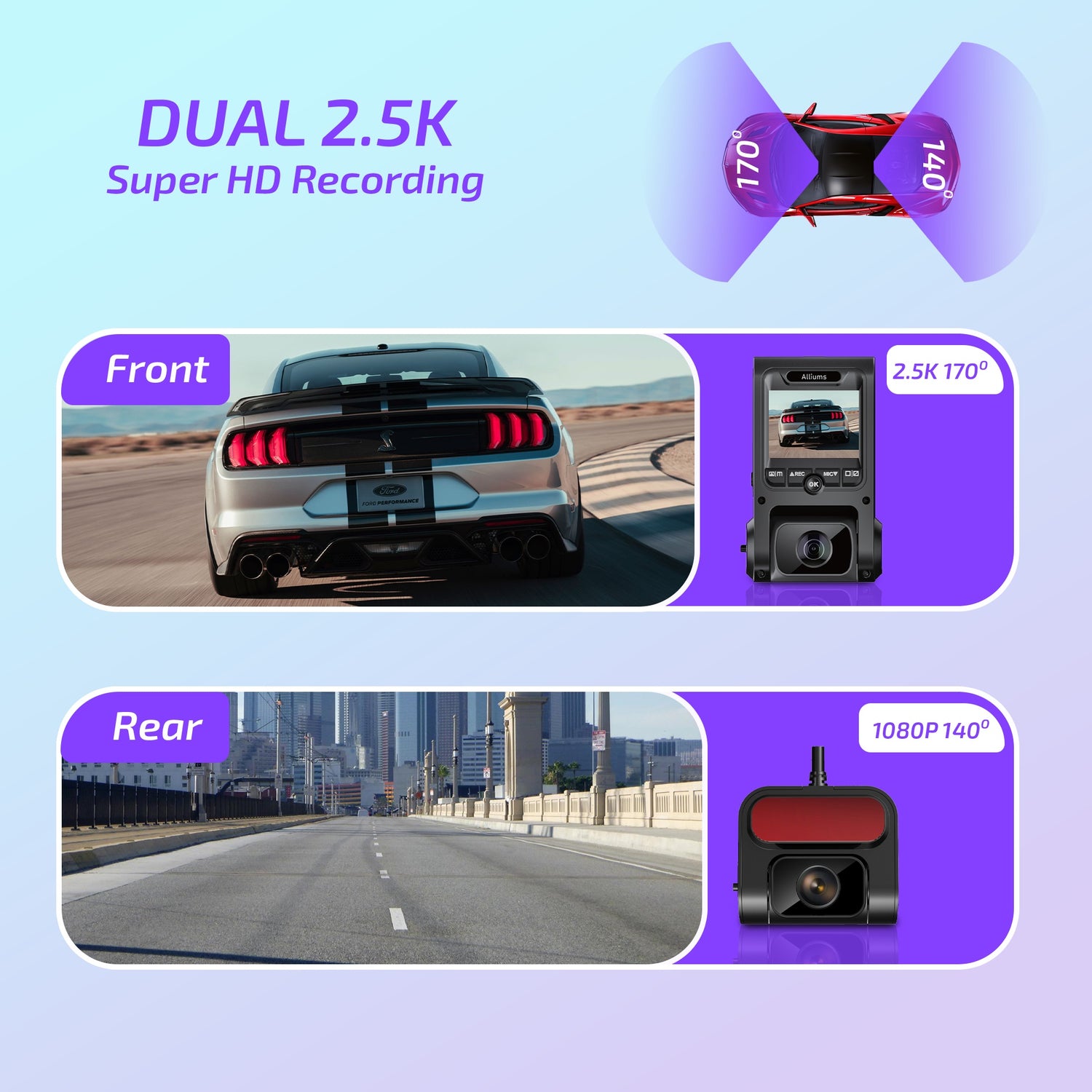ALLIUMS Dash Cam 2.5K Duo Front and Rear Dash Cameras, AC-25