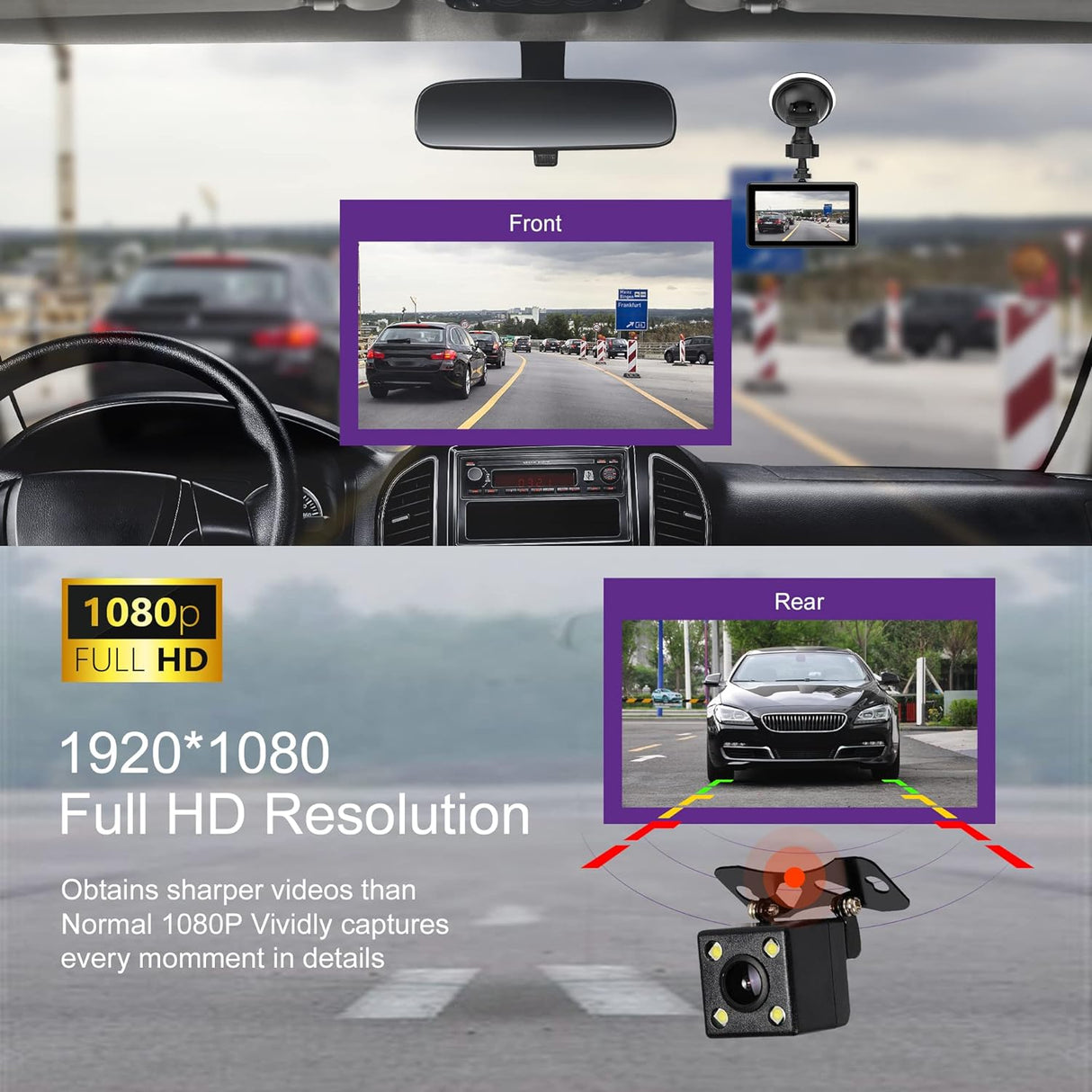 ALLIUMS Dual Dash Camera with 1080P, 170° Wide Angle, AC-10