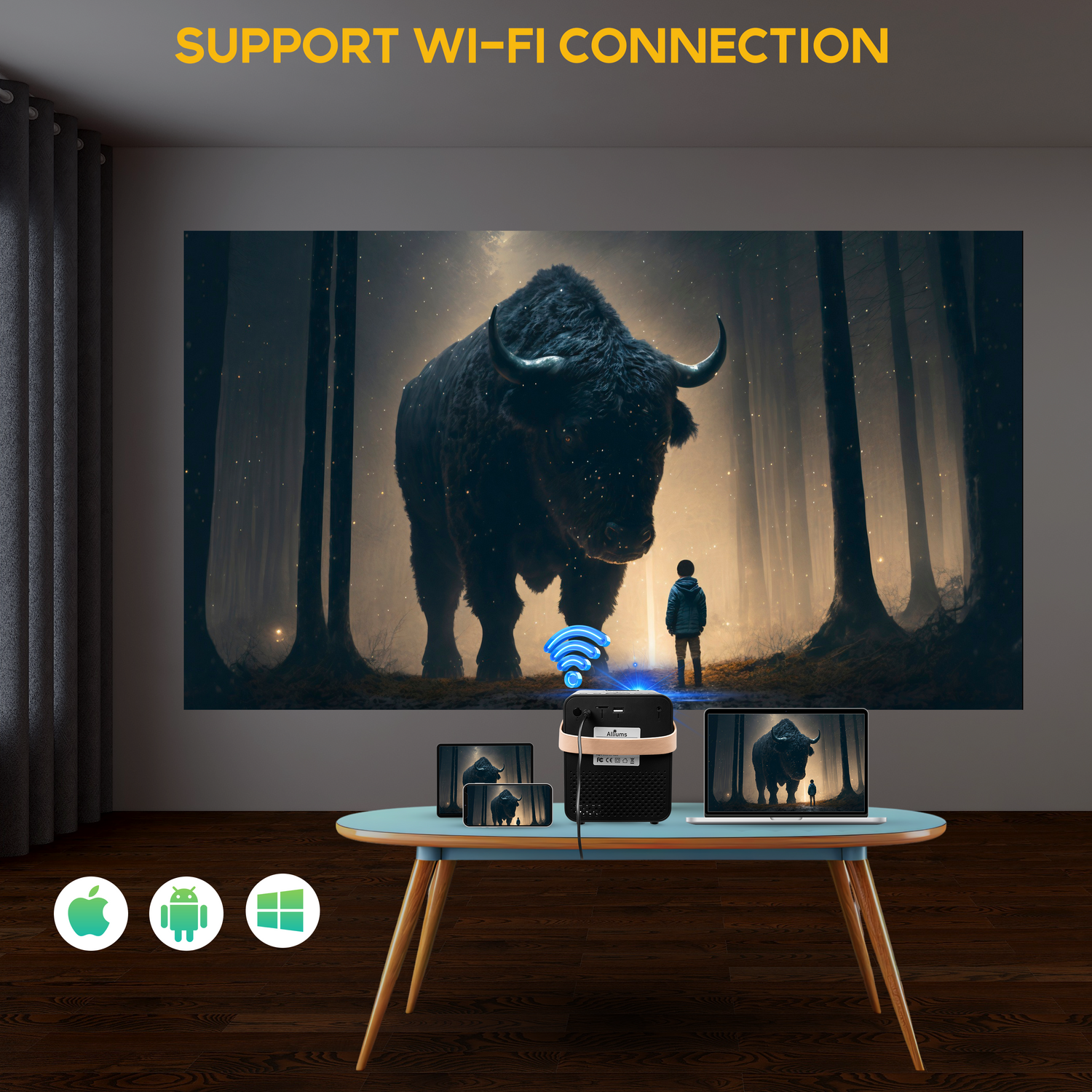 ALLIUMS Ultimate 9500 Lumens HD 1080p Supported Projector, AP-12B