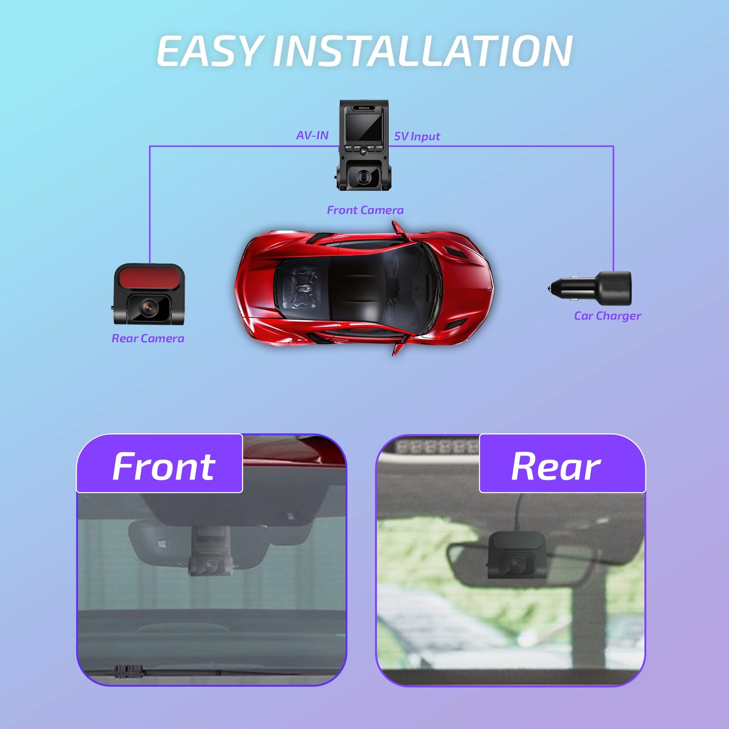ALLIUMS Dash Cam 2.5K Duo Front and Rear Dash Cameras, AC-25