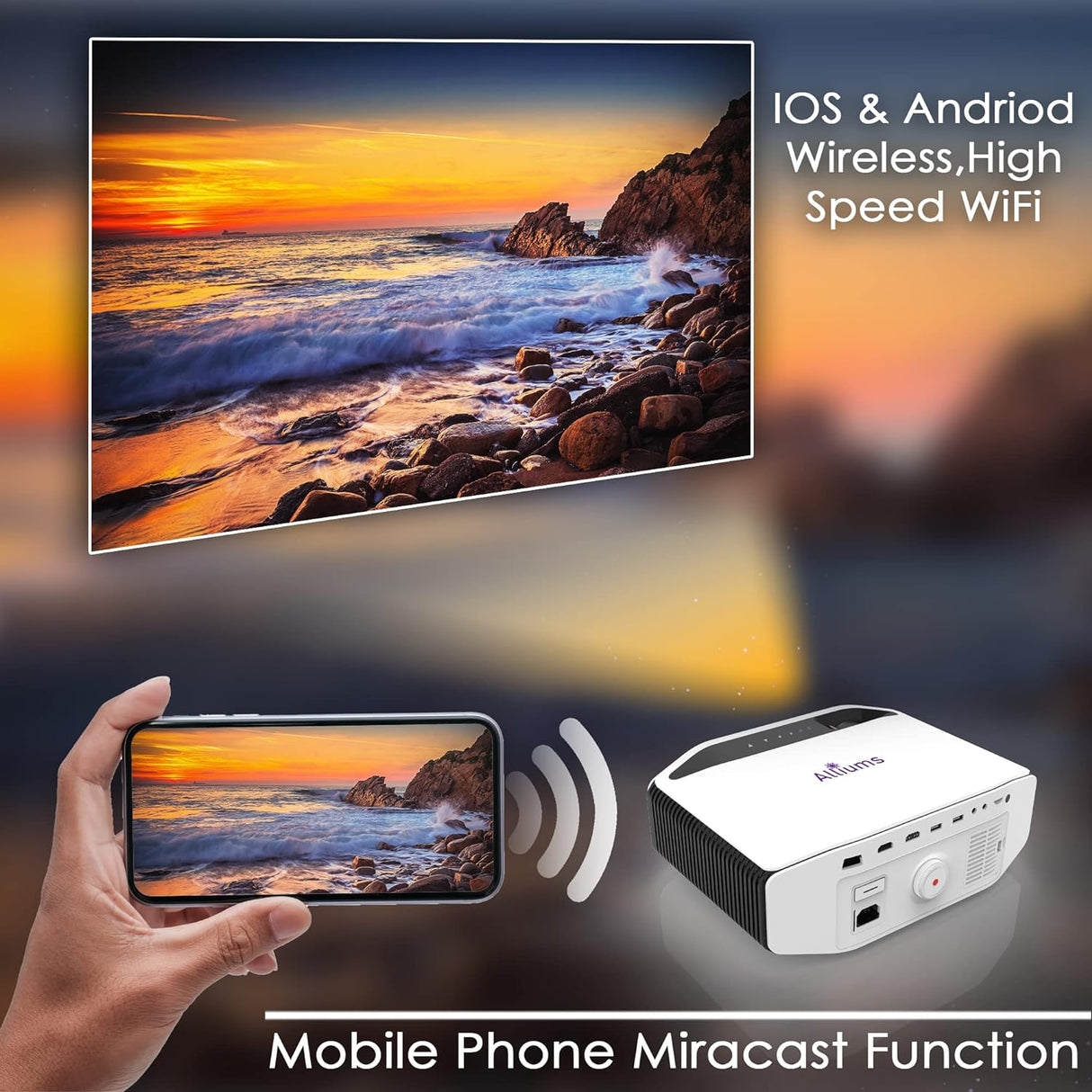 ALLIUMS 4K Projector with Wi-Fi & Bluetooth, AP-20