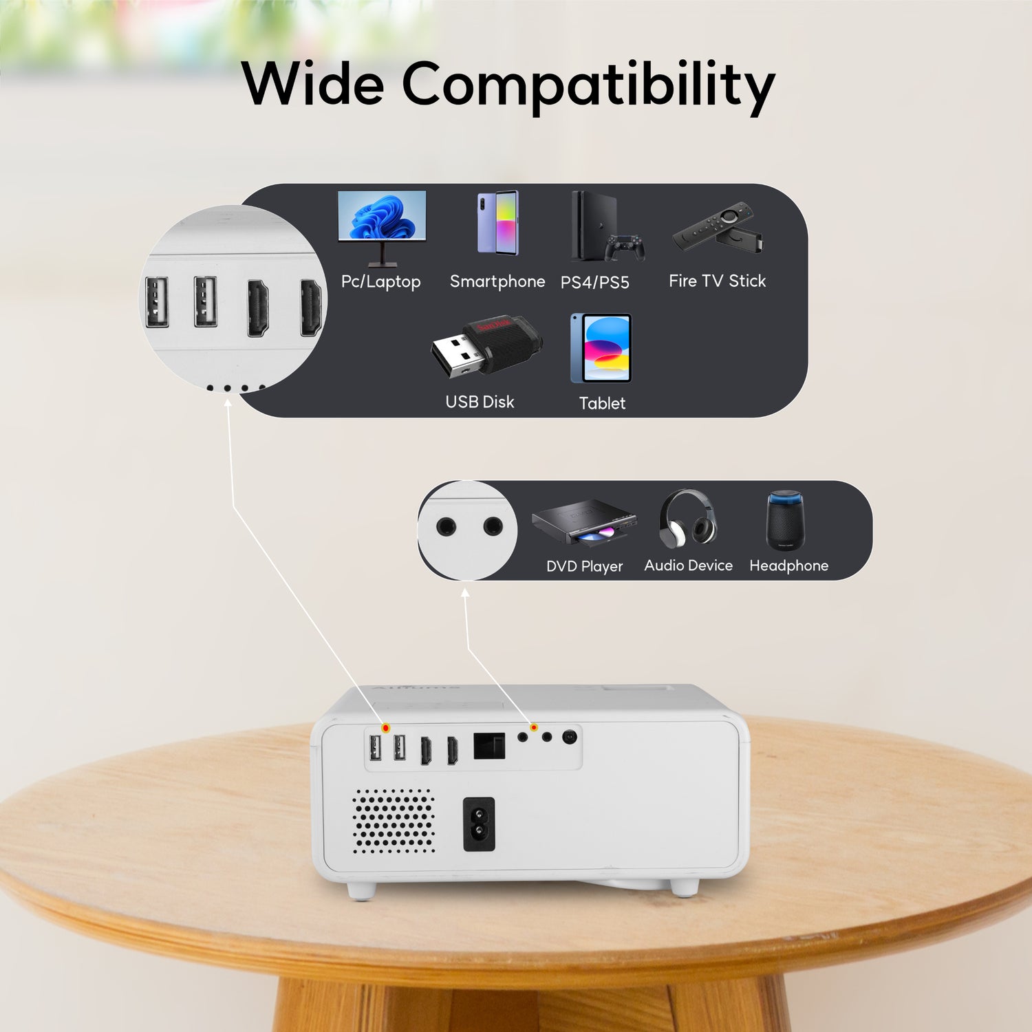 ALLIUMS Mini Portable Projector with 1080p Full HD Resolution, AP-25