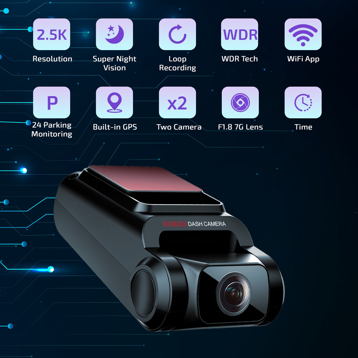 ALLIUMS Dash Cam 2.5K Duo Front and Rear Dash Cameras, AC-25