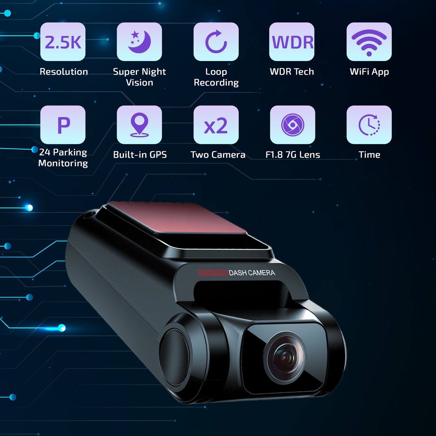 ALLIUMS Dash Cam 2.5K Duo Front and Rear Dash Cameras, AC-25