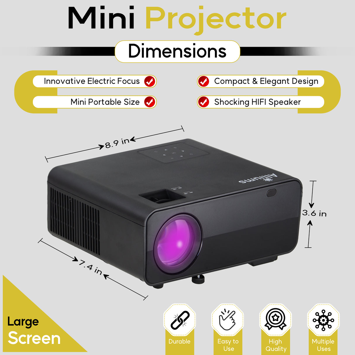 ALLIUMS Mini Portable Projector with 1080p Full HD Resolution, AP-25B