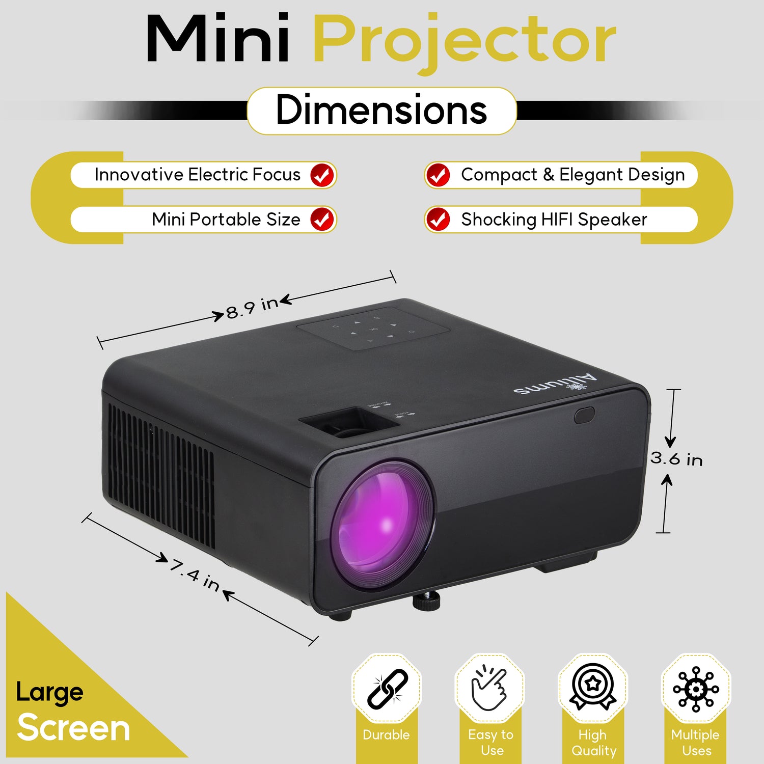 ALLIUMS Mini Portable Projector with 1080p Full HD Resolution, AP-25B