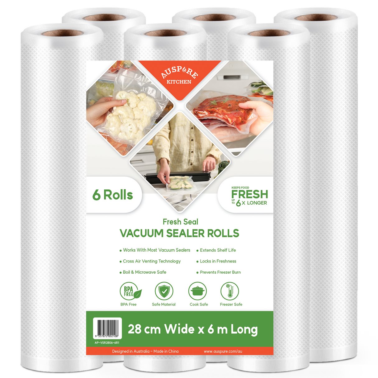 AUSPURE Vacuum Sealer Bags, AP-VSR2806-6R1