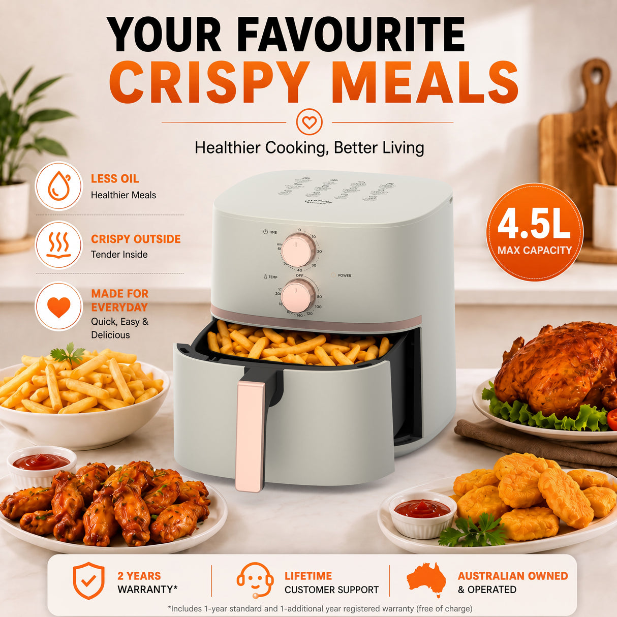 AUSPURE Air Fryer 4.5L with X Cyclone Technology, AusFry-45N1