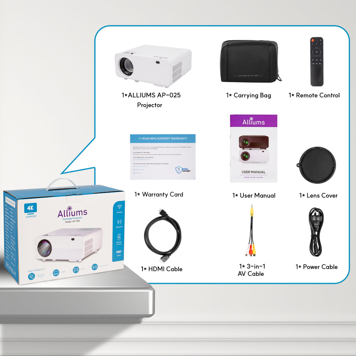 ALLIUMS Mini Portable Projector with 1080p Full HD Resolution, AP-25