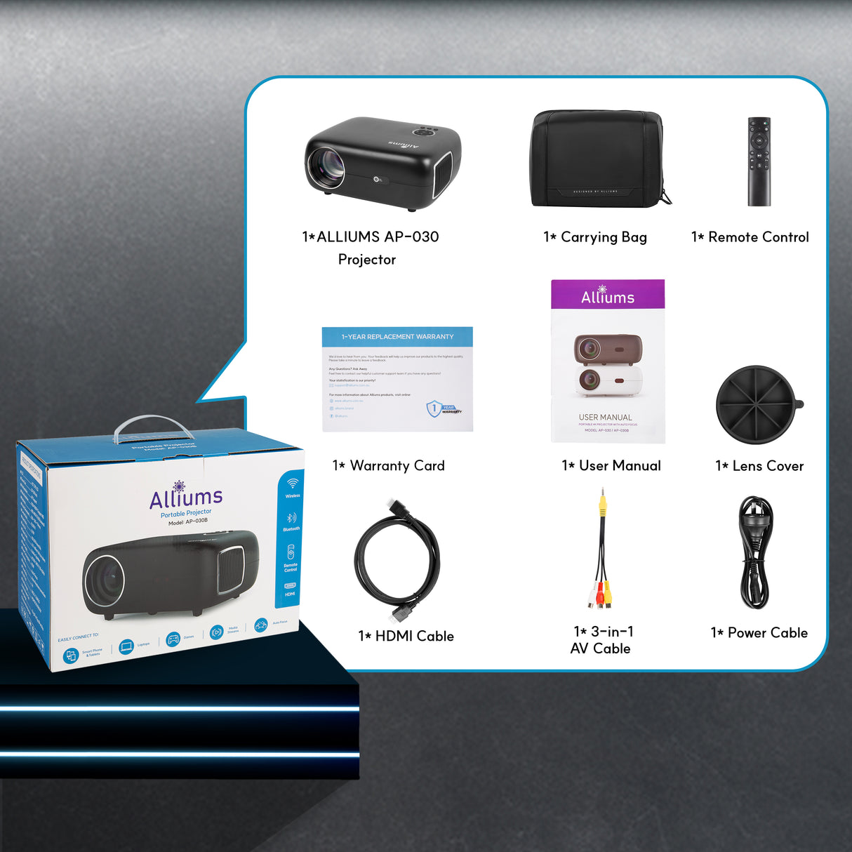 ALLIUMS Projector AUTO FOCUS AUTO KEYSTONE, AP-30B