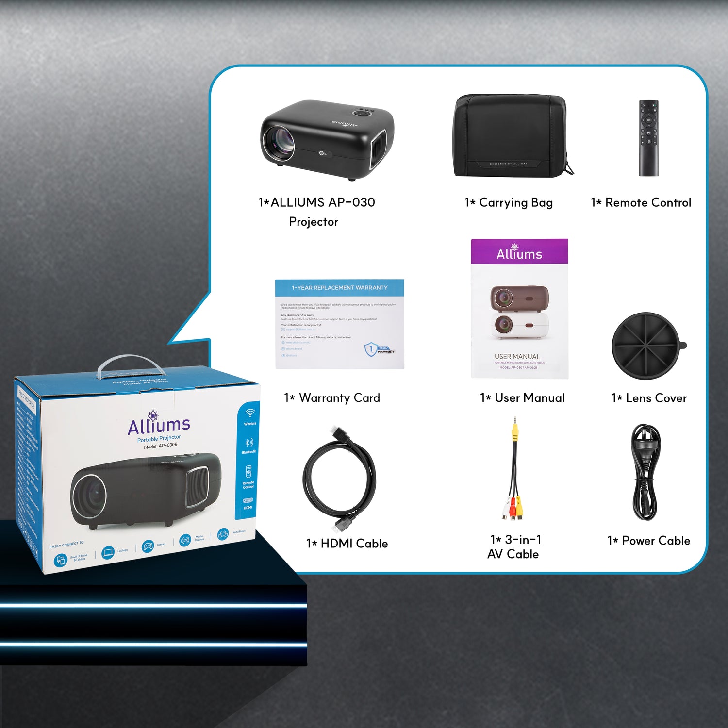 ALLIUMS Projector AUTO FOCUS AUTO KEYSTONE, AP-30B