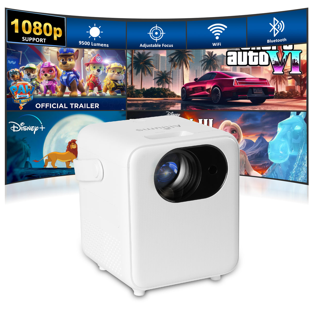 ALLIUMS Ultimate 9500 Lumens HD 1080p Supported Projector, AP-12