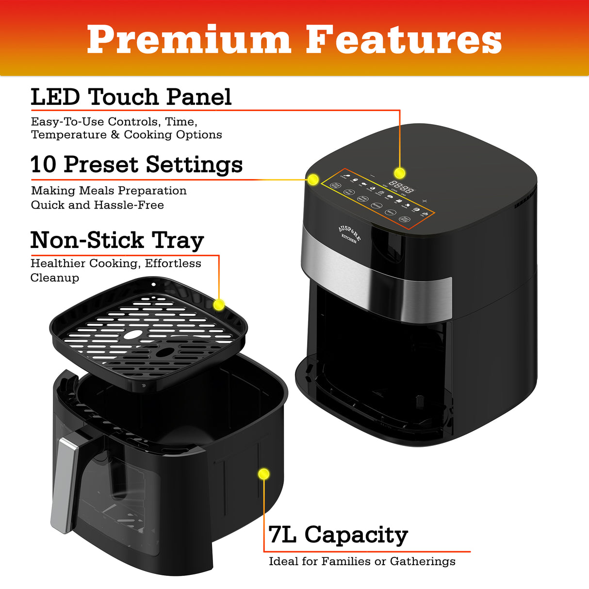 AUSPURE Air Fryer 7L Premium Digital,AusFry-70DW