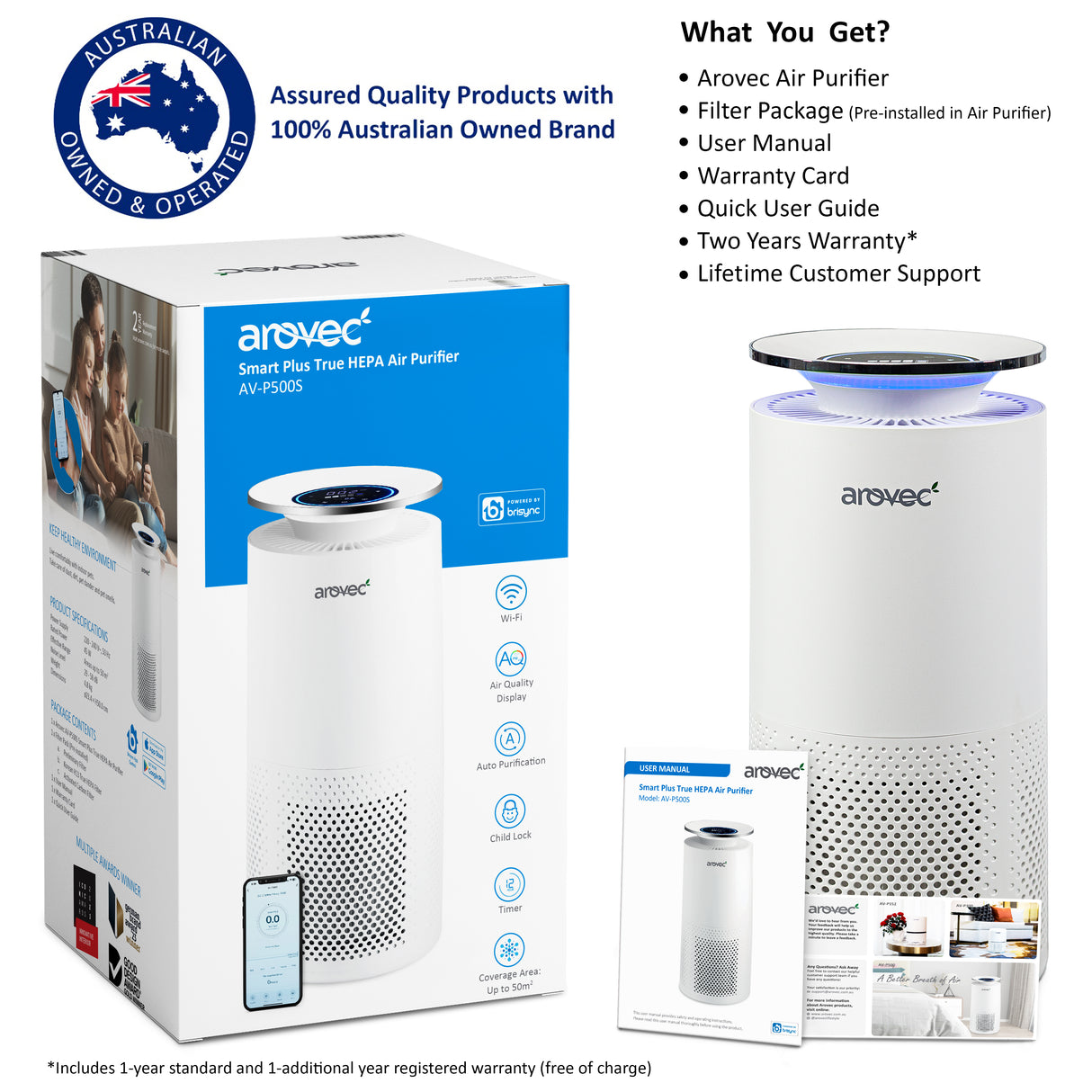 AROVEC Smart Plus True HEPA Air Purifier, AV-P500S