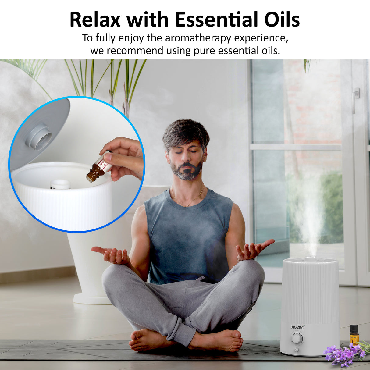 AROVEC Humidifier 4L Top-Fill Ultrasonic Air Humidifier, AroMist-250N