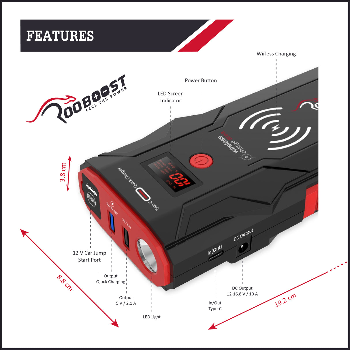 ROOBOOST UPGRADED 1500Amp Peak Car Jump Starter, RB-PRO1500