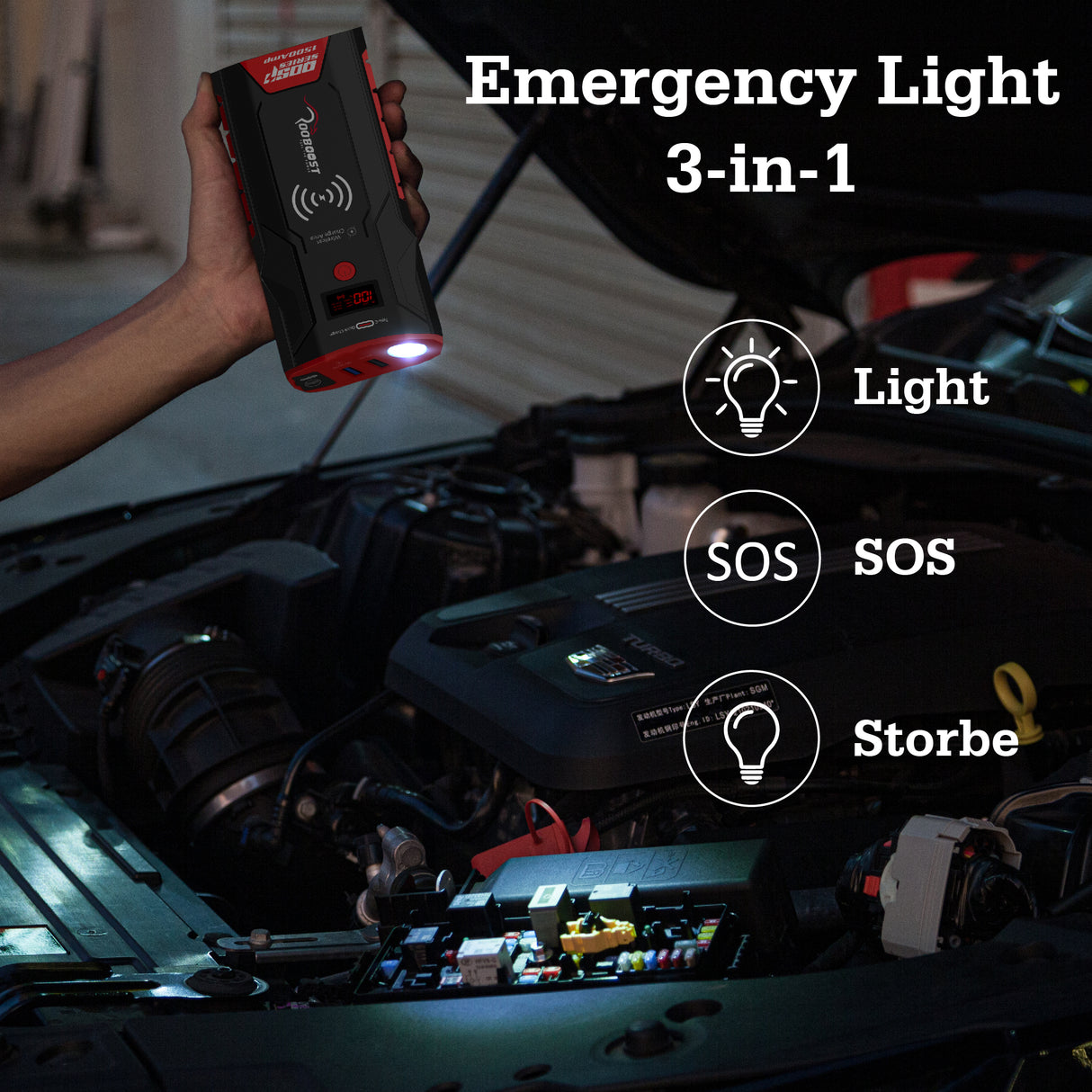 ROOBOOST UPGRADED 1500Amp Peak Car Jump Starter, RB-PRO1500