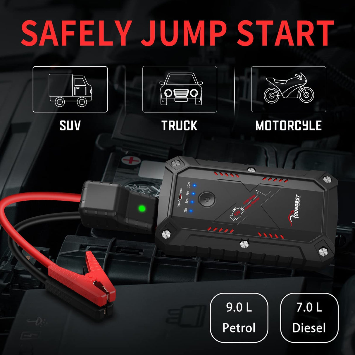 ROOBOOST Waterproof Extreme Safe Car Jump Starter RB-1750WP