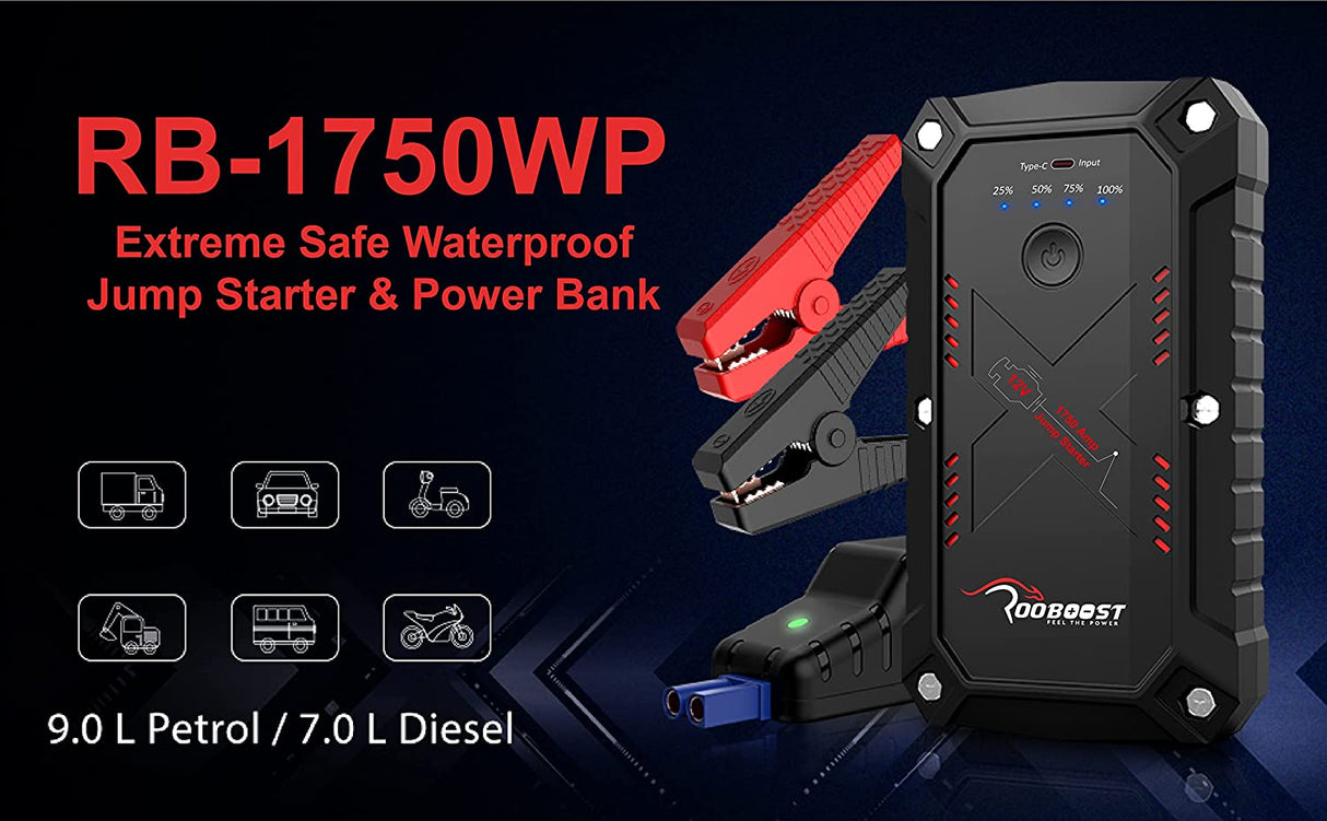 ROOBOOST Waterproof Extreme Safe Car Jump Starter RB-1750WP