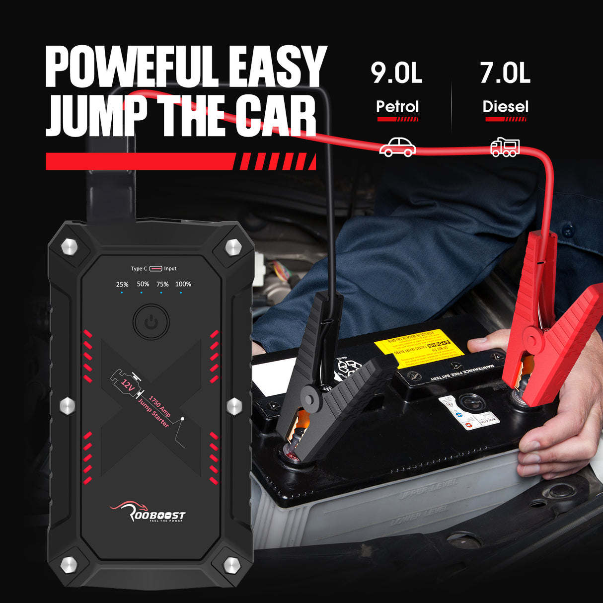 ROOBOOST Waterproof Extreme Safe Car Jump Starter RB-1750WP
