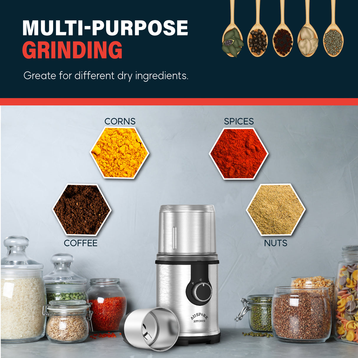 AUSPURE Electric Coffee and Spice Grinder, AusGrind-P09