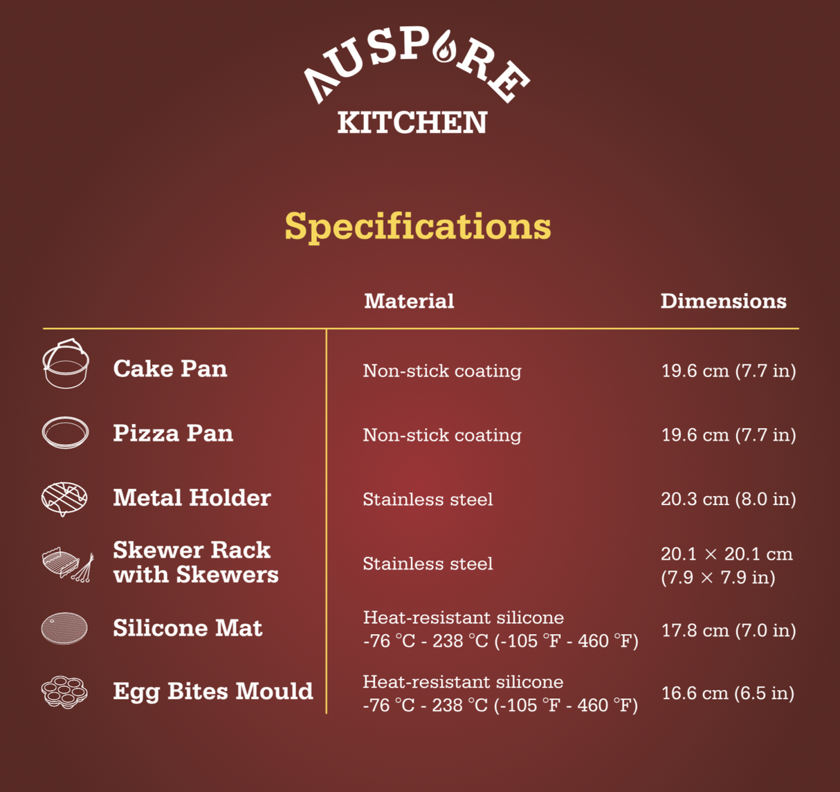 AUSPURE Kitchen Air Fryer Accessories XXL Aus-Fry550AC