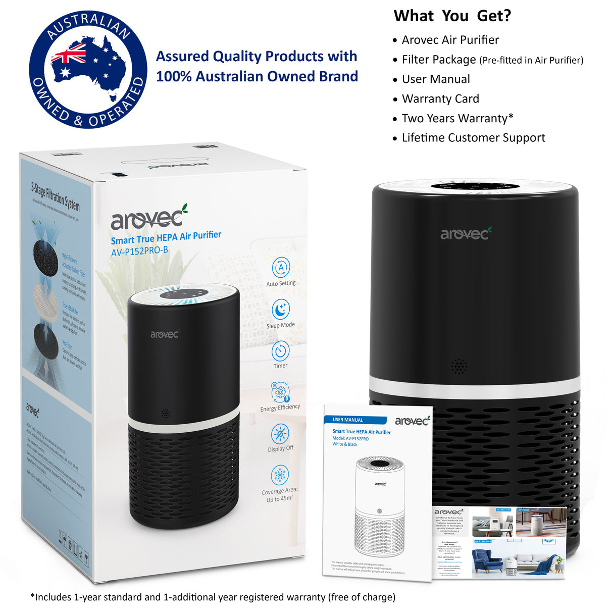 AROVEC Smart True HEPA Air Purifier, AV-P152PRO-B
