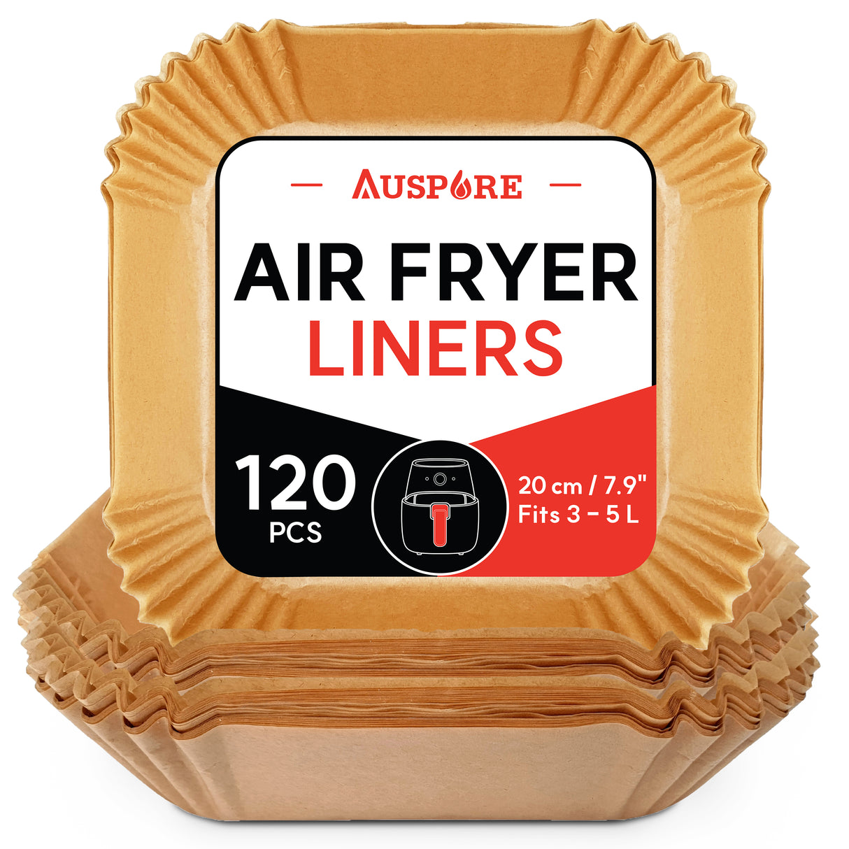 AUSPURE Air Fryer Liners – 120PCS Square (20x20x4.5cm), Non-Stick Parchment Paper, Oil-Resistant & Waterproof
