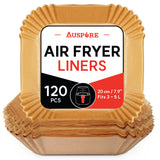 AUSPURE Air Fryer Liners – 120PCS Square (20x20x4.5cm), Non-Stick Parchment Paper, Oil-Resistant & Waterproof
