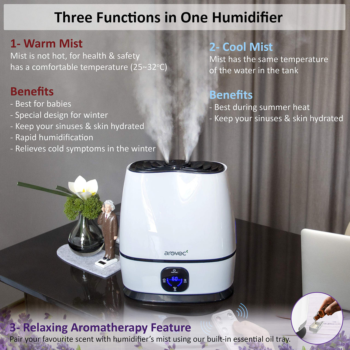 AROVEC Ultrasonic Cool Mist Humidifier & Aroma Diffuser, AroMist-6000