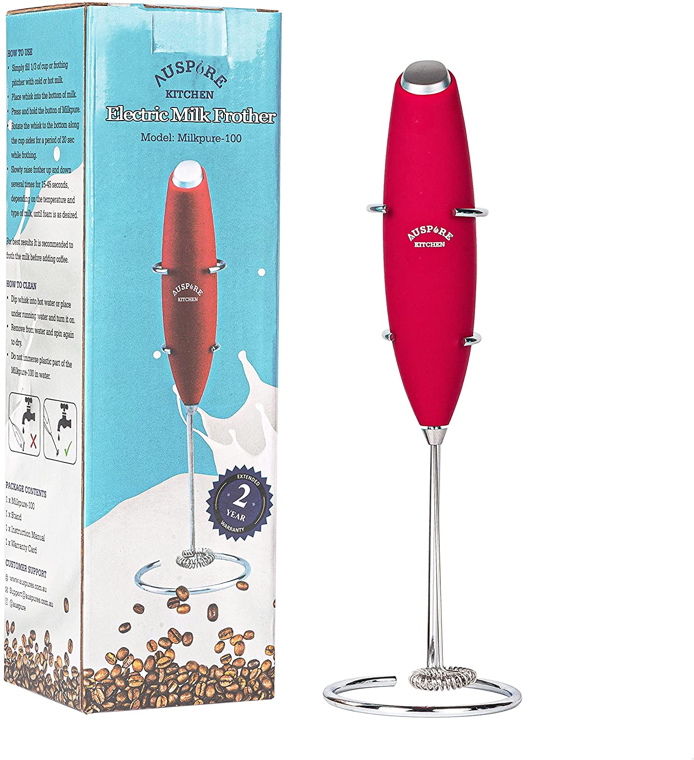 Electric Milk Frother Handheld with Stand Battery Powered Coffee Whisk  Frothe
